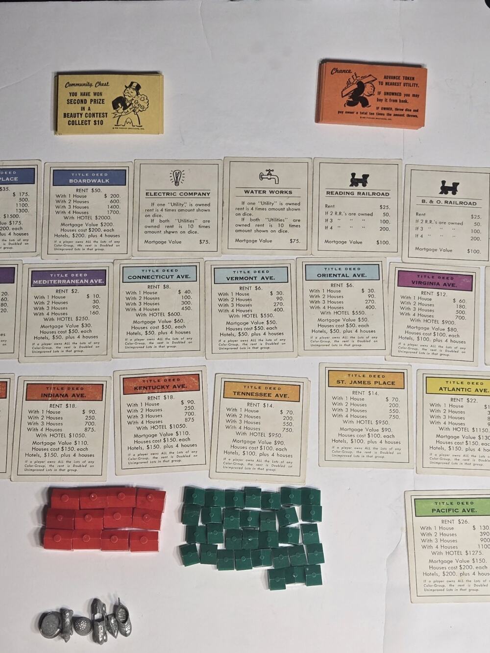 Vintage Monopoly Replacement Pieces-32 Houses & 12 Hotels + More - Plastic